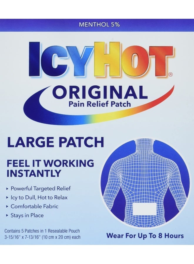 Icy Hot لصقة طبية قوية لتخفيف الألم للظهر أو منطقة كبيرة، 5 قطع - Image 2